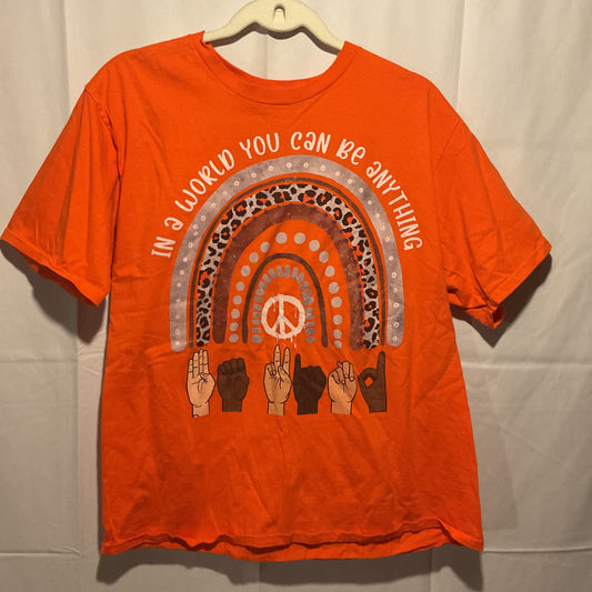 (L) Peace “In a world, you can be anything” Front Graphic T-Shirt PORT & COMPANY BRAND